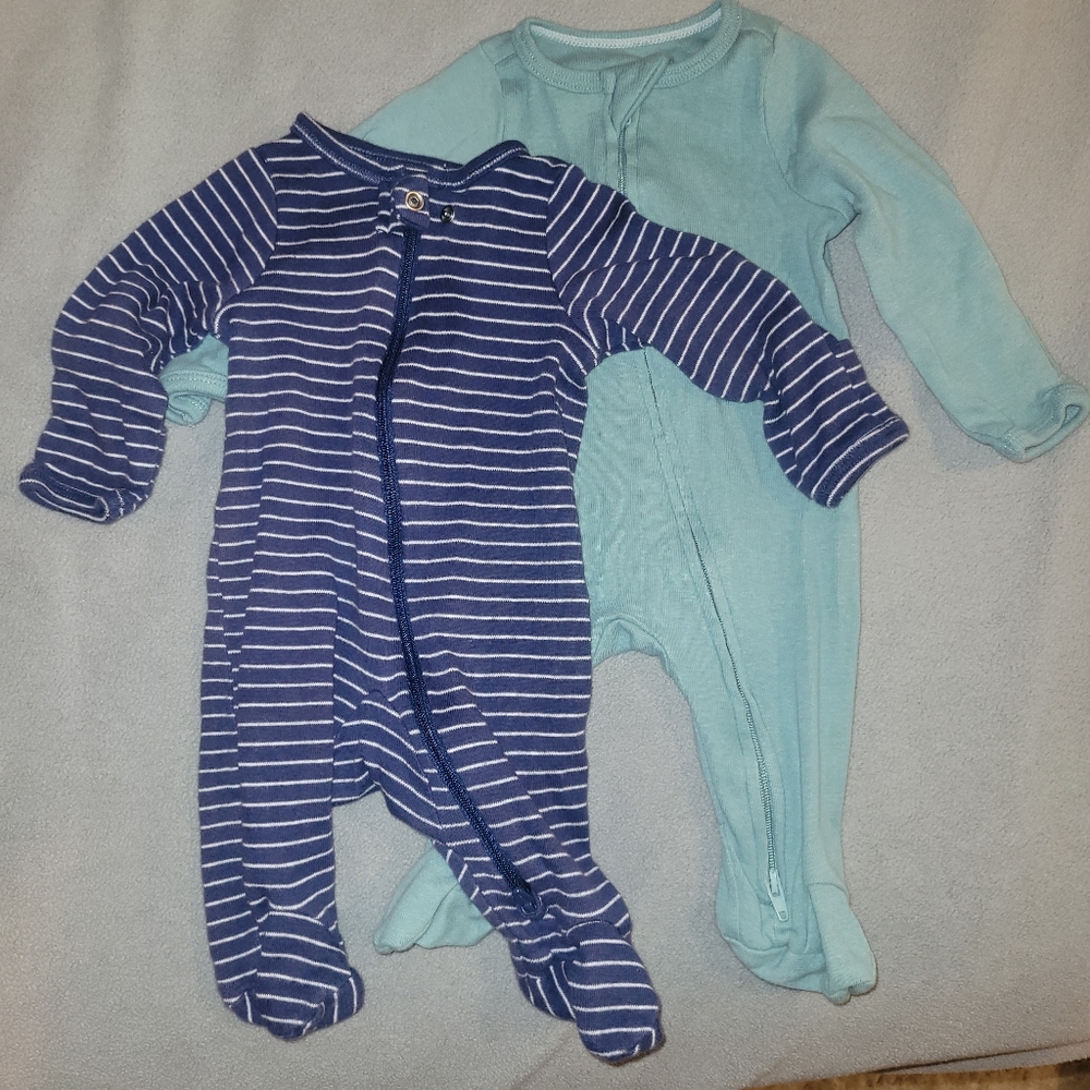 Set Of 2: Carter's Navy Striped and Cloud Island Light Blue Footies Pajamas